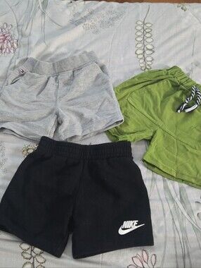 Nike Kids Black Shorts with White Logo — Pack of Three (Black, Gray, Green)